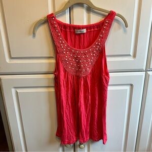 Sushi Flowers Beaded Scoop Neck Pink Sleeveless Blouse